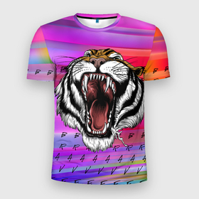 Мужская футболка 3D Slim с принтом brave | tiger в Петрозаводске, 100% полиэстер с улучшенными характеристиками | приталенный силуэт, круглая горловина, широкие плечи, сужается к линии бедра | Тематика изображения на принте: brave | tiger | абстракция | животные | надписи | тигр