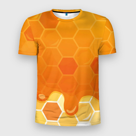 Мужская футболка 3D Slim с принтом Мёд от пчёл в Курске, 100% полиэстер с улучшенными характеристиками | приталенный силуэт, круглая горловина, широкие плечи, сужается к линии бедра | бджилка | конфета | мед | пчёлка | пчеловод | сгущёнка | сладкие