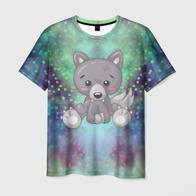 Мужская футболка 3D с принтом Маленький серый волк в Екатеринбурге, 100% полиэфир | прямой крой, круглый вырез горловины, длина до линии бедер | wolf | волк | волчонок | серый | серый волк