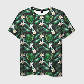 Мужская футболка 3D с принтом Зеленые листочки паттерн , 100% полиэфир | прямой крой, круглый вырез горловины, длина до линии бедер | зеленые листья | зелень | лето | листочки | листья | паттерн