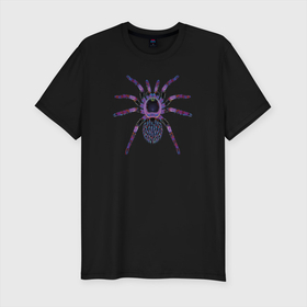 Мужская футболка хлопок Slim с принтом Огромный психоделический паук в Новосибирске, 92% хлопок, 8% лайкра | приталенный силуэт, круглый вырез ворота, длина до линии бедра, короткий рукав | psychedelic | большой | душа | медитация | метаморфоза | огромный | очевидный | паук | психоделика | психоделическая | сознание | тарантул | фиолетовый | цветная | ясный