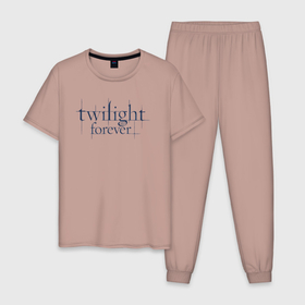 Мужская пижама хлопок с принтом Logo Twilight , 100% хлопок | брюки и футболка прямого кроя, без карманов, на брюках мягкая резинка на поясе и по низу штанин
 | вампиры | логотип | надпись | название | сумерки