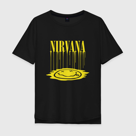 Мужская футболка хлопок Oversize с принтом Nirvana Логотип Нирвана в Кировске, 100% хлопок | свободный крой, круглый ворот, “спинка” длиннее передней части | kurt cobain | music | nirvana | rock | кабейн | кобейн | курт | курт кобейн | музыка | нирвана | рок