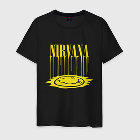 Мужская футболка хлопок с принтом Nirvana Логотип Нирвана в Курске, 100% хлопок | прямой крой, круглый вырез горловины, длина до линии бедер, слегка спущенное плечо. | Тематика изображения на принте: kurt cobain | music | nirvana | rock | кабейн | кобейн | курт | курт кобейн | музыка | нирвана | рок
