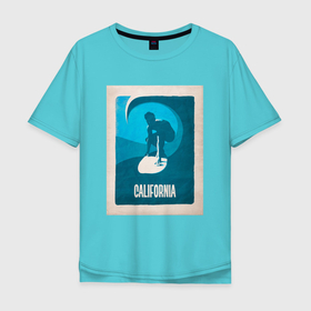 Мужская футболка хлопок Oversize с принтом Серфингист   винтажный плакат в Кировске, 100% хлопок | свободный крой, круглый ворот, “спинка” длиннее передней части | винтаж | волны | глубина | море | океан | плавание | плакат | ретро | серфинг