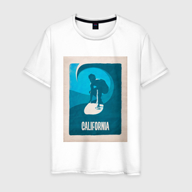 Мужская футболка хлопок с принтом Серфингист   винтажный плакат в Тюмени, 100% хлопок | прямой крой, круглый вырез горловины, длина до линии бедер, слегка спущенное плечо. | винтаж | волны | глубина | море | океан | плавание | плакат | ретро | серфинг