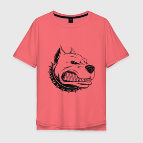 Мужская футболка хлопок Oversize с принтом Злой питбуль (pit bull) в Новосибирске, 100% хлопок | свободный крой, круглый ворот, “спинка” длиннее передней части | bull | dog | pit | агрессия | злой | питбуль | собака | шипы