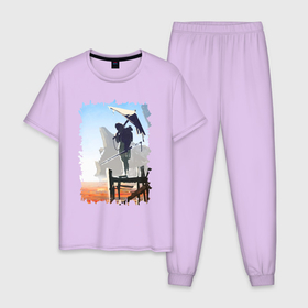 Мужская пижама хлопок с принтом Warrior of desert в Санкт-Петербурге, 100% хлопок | брюки и футболка прямого кроя, без карманов, на брюках мягкая резинка на поясе и по низу штанин
 | game | games | kenshi | игра | игры | кенши