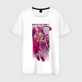 Мужская футболка хлопок с принтом Кабан баскетболист в Курске, 100% хлопок | прямой крой, круглый вырез горловины, длина до линии бедер, слегка спущенное плечо. | баскетбол | гранж | кабан | мяч | сетка | уличный стиль