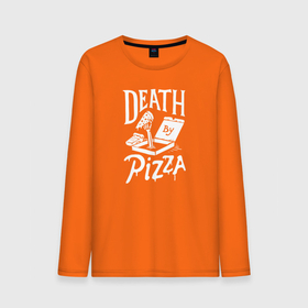 Мужской лонгслив хлопок с принтом Смерть от пиццы в Курске, 100% хлопок |  | dish | fast food | food | pizza | products | блюдо | еда | зомби | кости | мертвец | пица | пицца | продукты | рука | скелет | фастфуд