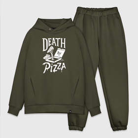 Мужской костюм хлопок OVERSIZE с принтом Смерть от пиццы в Курске,  |  | dish | fast food | food | pizza | products | блюдо | еда | зомби | кости | мертвец | пица | пицца | продукты | рука | скелет | фастфуд