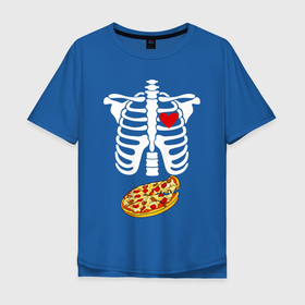 Мужская футболка хлопок Oversize с принтом Внутри меня пицца в Тюмени, 100% хлопок | свободный крой, круглый ворот, “спинка” длиннее передней части | dish | fast food | food | pizza | products | блюдо | еда | кости | пица | пицца | позвоночник | продукты | ребка | рентген | скелет | фастфуд