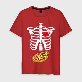 Мужская футболка хлопок с принтом Внутри меня пицца в Екатеринбурге, 100% хлопок | прямой крой, круглый вырез горловины, длина до линии бедер, слегка спущенное плечо. | dish | fast food | food | pizza | products | блюдо | еда | кости | пица | пицца | позвоночник | продукты | ребка | рентген | скелет | фастфуд