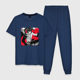 Мужская пижама хлопок с принтом Yuno art в Санкт-Петербурге, 100% хлопок | брюки и футболка прямого кроя, без карманов, на брюках мягкая резинка на поясе и по низу штанин
 | anime | black clover | аниме | анимэ | чёрный клевер