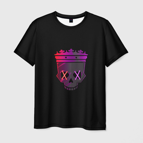 Мужская футболка 3D с принтом Череп с короной | Skull with crown в Белгороде, 100% полиэфир | прямой крой, круглый вырез горловины, длина до линии бедер | skull with crown | арт | кости | кость | лицо | минимализм | неон | рисунок | скелет | черная | черное | черный