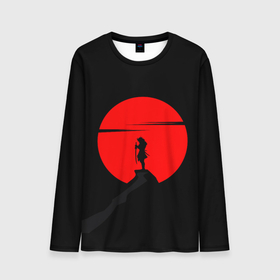 Мужской лонгслив 3D с принтом SAMURAI RED MOON в Екатеринбурге, 100% полиэстер | длинные рукава, круглый вырез горловины, полуприлегающий силуэт | азия | воин | итачи | катана | кимоно | китай | красная луна | кровавая луна | меч | ниндзя | ночь | путь | сакура | самурай | сегун | секира | харакири | черная | черное | черный | япония