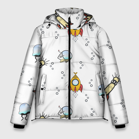 Мужская зимняя куртка 3D с принтом Подводный космический в Кировске, верх — 100% полиэстер; подкладка — 100% полиэстер; утеплитель — 100% полиэстер | длина ниже бедра, свободный силуэт Оверсайз. Есть воротник-стойка, отстегивающийся капюшон и ветрозащитная планка. 

Боковые карманы с листочкой на кнопках и внутренний карман на молнии. | Тематика изображения на принте: астрономия | детский | корабль | космический | космический корабль | космос | лодка | море | небо | под водой | подводная лодка | подводный | подлодка | пузыри | пузырь | ракета
