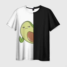 Мужская футболка 3D с принтом Злой авокадик в Кировске, 100% полиэфир | прямой крой, круглый вырез горловины, длина до линии бедер | авокадо | веган | еда блогеров | мемы | минимализм | прикольные картинки | растение | смешное авокадо | фрукт