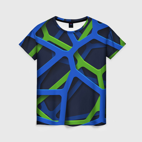 Женская футболка 3D с принтом Паутина   Синяя в Новосибирске, 100% полиэфир ( синтетическое хлопкоподобное полотно) | прямой крой, круглый вырез горловины, длина до линии бедер | Тематика изображения на принте: 0x000000123 | 3d | fade | абстрактный рисунок | градиент | заливка | линии | неон | полосы | текстиль | текстура