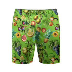 Мужские шорты спортивные с принтом Сочные фрукты паттерн в Тюмени,  |  | виноград | лето | лимон | сочные | фрукты | ягоды