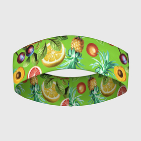Повязка на голову 3D с принтом Сочные фрукты паттерн ,  |  | виноград | лето | лимон | сочные | фрукты | ягоды
