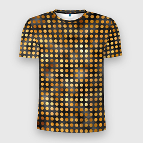 Мужская футболка 3D Slim с принтом Золотые кружочки в Тюмени, 100% полиэстер с улучшенными характеристиками | приталенный силуэт, круглая горловина, широкие плечи, сужается к линии бедра | gold | горошек | золото | круг | кружочки | крыги