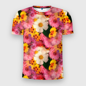 Мужская футболка 3D Slim с принтом Дачные садовые цветы , 100% полиэстер с улучшенными характеристиками | приталенный силуэт, круглая горловина, широкие плечи, сужается к линии бедра | Тематика изображения на принте: дача | сад | садовые цветы | цветочки | цветы