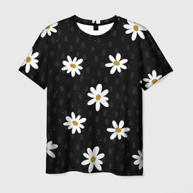 Мужская футболка 3D с принтом Daisies | Ромашки в Новосибирске, 100% полиэфир | прямой крой, круглый вырез горловины, длина до линии бедер | белый цветок | весна | деревья | лепестки | лес | лето | листья | май | на каждый день | одуванчик | осень | поле | ромашка | солнце | тропики | флора | цветок | цветочки | цветы | черная | черный