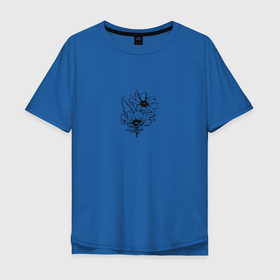 Мужская футболка хлопок Oversize с принтом цветок мака в Петрозаводске, 100% хлопок | свободный крой, круглый ворот, “спинка” длиннее передней части | Тематика изображения на принте: веточки | маки | ростения | цветчки | цветы
