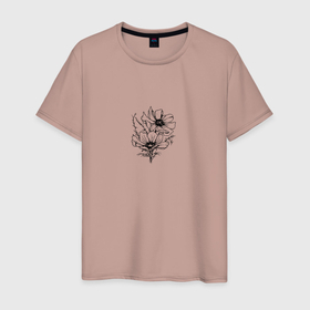 Мужская футболка хлопок с принтом цветок мака в Тюмени, 100% хлопок | прямой крой, круглый вырез горловины, длина до линии бедер, слегка спущенное плечо. | веточки | маки | ростения | цветчки | цветы