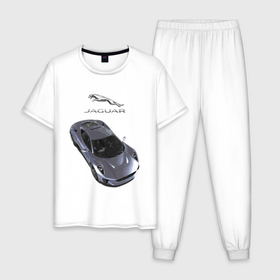 Мужская пижама хлопок с принтом Jaguar   Motorsport , 100% хлопок | брюки и футболка прямого кроя, без карманов, на брюках мягкая резинка на поясе и по низу штанин
 | car | england | jaguar | motorsport | power | prestige | автомобиль | автоспорт | англия | мощь | престиж | ягуар