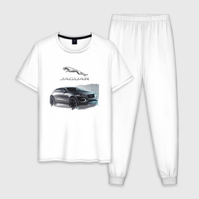 Мужская пижама хлопок с принтом Jaguar   Off road в Петрозаводске, 100% хлопок | брюки и футболка прямого кроя, без карманов, на брюках мягкая резинка на поясе и по низу штанин
 | car | england | jaguar | off road | power | автомобиль | англия | внедорожник | мощь | ягуар