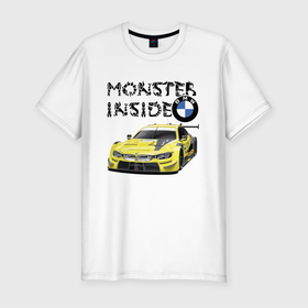Мужская футболка хлопок Slim с принтом BMW   M Power   Monster inside в Петрозаводске, 92% хлопок, 8% лайкра | приталенный силуэт, круглый вырез ворота, длина до линии бедра, короткий рукав | Тематика изображения на принте: bmw | car | germany | monster | motorsport | power | racing | team | автомобиль | автоспорт | бмв | германия | еонка | монстр | мощь