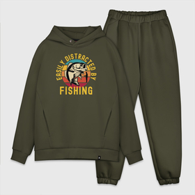 Мужской костюм хлопок OVERSIZE с принтом Легко отвлекается на рыбалку в Кировске,  |  | лов | ловля | подледник | рыба | рыбак | рыбалка | рыбарь | рыбачка | рыбная ловля | рыбник | рыболов | спиннингист | удильщик