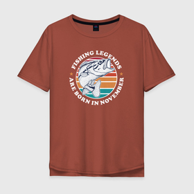 Мужская футболка хлопок Oversize с принтом Легендарные рыбаки рождаются в ноябре в Тюмени, 100% хлопок | свободный крой, круглый ворот, “спинка” длиннее передней части | лов | ловля | месяц | ноябрь | ноябрьский | подледник | родился в | рожден в | рыба | рыбак | рыбалка | рыбарь | рыбачка | рыбная ловля | рыбник | рыболов | спиннингист | удильщик