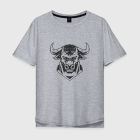 Мужская футболка хлопок Oversize с принтом Портрет быка | Bull в Курске, 100% хлопок | свободный крой, круглый ворот, “спинка” длиннее передней части | bull | бык | бычок | дикий бык | домашний бык | животное | животные | звери | зверь | портрет | скотоводство | тур