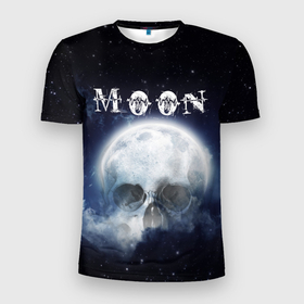 Мужская футболка 3D Slim с принтом Moon   череп в Курске, 100% полиэстер с улучшенными характеристиками | приталенный силуэт, круглая горловина, широкие плечи, сужается к линии бедра | halloween | handeyework | moon | звезды | космос | луна | хелоуин | хоррор | череп