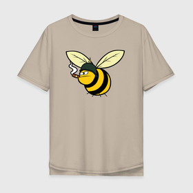 Мужская футболка хлопок Oversize с принтом Пчелка в каске с сигарой в Белгороде, 100% хлопок | свободный крой, круглый ворот, “спинка” длиннее передней части | bee | каска | пчела | пчелка