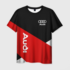 Мужская футболка 3D с принтом Audi Ауди Черный Красный Белый в Курске, 100% полиэфир | прямой крой, круглый вырез горловины, длина до линии бедер | audi | auto | quattro | авто | автомобиль | ауди | кватро | куатро | марка | машина