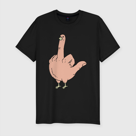 Мужская футболка хлопок Slim с принтом Fuck you (chicken) в Екатеринбурге, 92% хлопок, 8% лайкра | приталенный силуэт, круглый вырез ворота, длина до линии бедра, короткий рукав | Тематика изображения на принте: chicken | you | жест | жесть | курица | пошел | ты