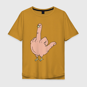Мужская футболка хлопок Oversize с принтом Fuck you (chicken) в Новосибирске, 100% хлопок | свободный крой, круглый ворот, “спинка” длиннее передней части | chicken | you | жест | жесть | курица | пошел | ты