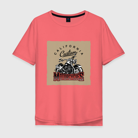 Мужская футболка хлопок Oversize с принтом California Customs   Motorcycles в Новосибирске, 100% хлопок | свободный крой, круглый ворот, “спинка” длиннее передней части | california | engine | motorcycle | usa | двигатель | калифорния | мотоцикл | сша
