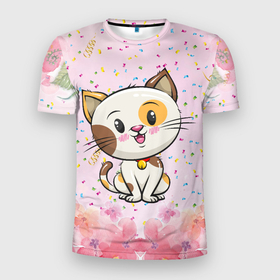 Мужская футболка 3D Slim с принтом Милый пятнистый котик , 100% полиэстер с улучшенными характеристиками | приталенный силуэт, круглая горловина, широкие плечи, сужается к линии бедра | cat | детский | кот | котик | пятнистый кот