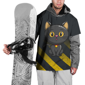 Накидка на куртку 3D с принтом Черный кот  желтые полосы в Курске, 100% полиэстер |  | кот | котенок | котик | кошка | черный кот