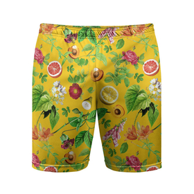 Мужские шорты спортивные с принтом Фрукты, лето ,  |  | виноград | лето | лимон | персик | сладости | фрукты