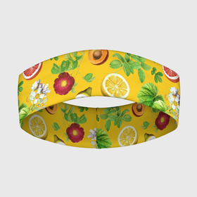 Повязка на голову 3D с принтом Фрукты, лето ,  |  | виноград | лето | лимон | персик | сладости | фрукты