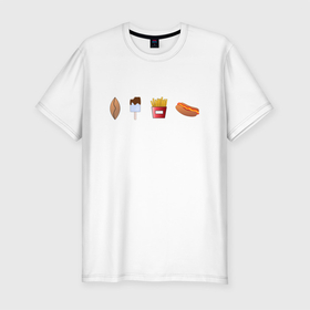 Мужская футболка хлопок Slim с принтом Разный фастфуд , 92% хлопок, 8% лайкра | приталенный силуэт, круглый вырез ворота, длина до линии бедра, короткий рукав | Тематика изображения на принте: вкусно | вкусняшки | диета | еда | обед | питание | поесть | фастфуд