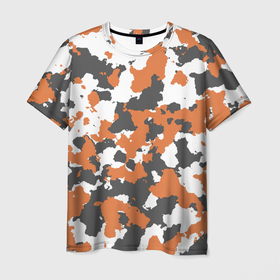 Мужская футболка 3D с принтом Камуфляж Orange Camo в Курске, 100% полиэфир | прямой крой, круглый вырез горловины, длина до линии бедер | camo | orange | камуфляж | оранжевый | хайп | шмот