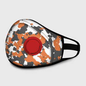 Маска из неопрена с принтом Камуфляж Orange Camo в Новосибирске, неопрен 100% | Форма огибающая нос. Резинки для ушей с дополнительной резинкой на затылке. Клапан для выдоха для активного дыхания при занятиях спортом. Эластичный материал маски и окантовки для лучшего растяжения и прилегания маски.  | Тематика изображения на принте: camo | orange | камуфляж | оранжевый | хайп | шмот