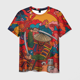 Мужская футболка 3D с принтом Сон Самурая в Кировске, 100% полиэфир | прямой крой, круглый вырез горловины, длина до линии бедер | japan | sakura | samurai | графика | иллюстрация | сакура | самурай | япония